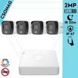 Hikvision 4 cső kamerás analóg megfigyelőrendszer 2MP biztonsági kamera, IR megvilágítás 20 m, fehér fény 20 m, kültéri