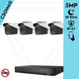 Hikvision 4 cső kamerás analóg megfigyelőrendszer 5 MP biztonsági kamera, IR led 80 m, 2.7 - 13.5 mm varifokális objektív, 4x motoros zoom, valós WDR, kültéri