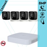 Hikvision 4 cső kamerás analóg megfigyelőrendszer 8 MP biztonsági kamera, 2.8 mm fix objektív, IR led 30 m, IP67, fém ház, kültéri