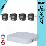 Hikvision 4 cső kamerás analóg megfigyelőrendszer 8 MP biztonsági kamera, 3.6 mm fix objektív, hibrid fény 30 m, fém ház, kültéri