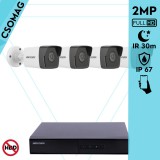 Hikvision 4 cső kamerás IP megfigyelőrendszer 2MP HD cső biztonsági kamera, 2.8 mm-es fix objektívvel, PoE, beépített mikrofonnal, IR LED 30m, kültéri, fém ház