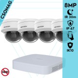 Hikvision 4 dome kamerás analóg megfigyelőrendszer 8 MP biztonsági kamera, 2.8 mm fix objektív, IK10 vandálbiztos, IR 30m, fém ház, kültéri