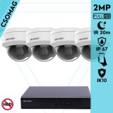 Hikvision 4 dome kamerás IP megfigyelőrendszer 2MP HD dome biztonsági kamera, 2.8 mm-es fix objektívvel, PoE, P2P, kültéri, fém ház, vandálbiztos