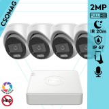 Hikvision 4 turret kamerás analóg megfigyelőrendszer 2MP biztonsági kamera, ColorVu Dual-light látható fény 20m, beépített mikrofonnal, kültéri