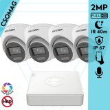 Hikvision 4 turret kamerás analóg megfigyelőrendszer 2MP biztonsági kamera, IR megvilágítás 40 m, fehér fény 20 m, beépített mikrofon, kültéri