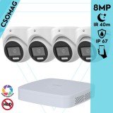 Hikvision 4 turret kamerás analóg megfigyelőrendszer 8 MP biztonsági kamera, 3.6 mm fix objektív, hibrid fény 40m, kültéri
