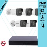Hikvision 5 cső kamerás IP megfigyelőrendszer 2MP HD cső biztonsági kamera, 2.8 mm-es fix objektívvel, PoE, beépített mikrofonnal, IR LED 30m, kültéri, fém ház