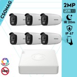 Hikvision 6 cső kamerás analóg megfigyelőrendszer 2MP biztonsági kamera, ColorVU, 2.8 mm fix objektív, megvilágítás távolság 20 m, kültéri