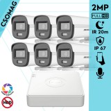 Hikvision 6 cső kamerás analóg megfigyelőrendszer 2MP biztonsági kamera, ColorVu Dual-light látható fény 20m, beépített mikrofonnal, kültéri