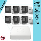 Hikvision 6 cső kamerás analóg megfigyelőrendszer 2MP biztonsági kamera, IR 25m, beltéri és kültéri