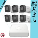 Hikvision 6 cső kamerás analóg megfigyelőrendszer 2MP biztonsági kamera, IR 40m, kültéri