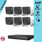 Hikvision 6 cső kamerás analóg megfigyelőrendszer 5 MP biztonsági kamera, 2.8 mm fix objektív, IP67, IR 10m, fém ház, kültéri