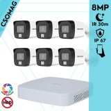 Hikvision 6 cső kamerás analóg megfigyelőrendszer 8 MP biztonsági kamera, 3.6 mm fix objektív, hibrid fény 30 m, fém ház, kültéri