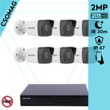 Hikvision 6 cső kamerás IP megfigyelőrendszer 2MP HD cső biztonsági kamera, 2.8 mm-es fix objektívvel, PoE, beépített mikrofonnal, IR LED 30m, kültéri, fém ház