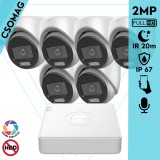 Hikvision 6 turret kamerás analóg megfigyelőrendszer 2MP biztonsági kamera, ColorVu Dual-light látható fény 20m, beépített mikrofonnal, kültéri