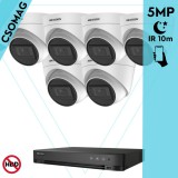 Hikvision 6 turret kamerás analóg megfigyelőrendszer 5 MP biztonsági kamera, 2.8 mm fix objektív, IR 10m, Digitális WDR, fém ház, beltéri