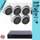 Hikvision 6 turret kamerás IP megfigyelőrendszer 2MP HD turret biztonsági kamera, 2.8 mm-es fix objektívvel, PoE, beépített mikrofonnal, IR LED 30m, kültéri, fém ház