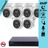 Hikvision 6 turret kamerás IP megfigyelőrendszer 4MP turret biztonsági kamera, 2.8 mm-es fix objektívvel, beépített mikrofon, microSD, valós WDR, PoE, P2P, IR LED 30m, fém ház, kültéri