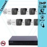 Hikvision 7 cső kamerás IP megfigyelőrendszer 2MP HD cső biztonsági kamera, 2.8 mm-es fix objektívvel, PoE, beépített mikrofonnal, IR LED 30m, kültéri, fém ház
