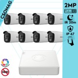 Hikvision 8 cső kamerás analóg megfigyelőrendszer 2MP biztonsági kamera, ColorVU, 2.8 mm fix objektív, megvilágítás távolság 20 m, kültéri