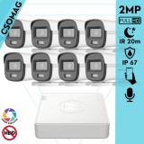 Hikvision 8 cső kamerás analóg megfigyelőrendszer 2MP biztonsági kamera, ColorVu Dual-light látható fény 20m, beépített mikrofonnal, kültéri