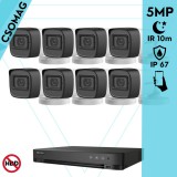 Hikvision 8 cső kamerás analóg megfigyelőrendszer 5 MP biztonsági kamera, 2.8 mm fix objektív, IP67, IR 10m, fém ház, kültéri