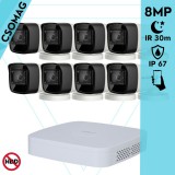 Hikvision 8 cső kamerás analóg megfigyelőrendszer 8 MP biztonsági kamera, 2.8 mm fix objektív, IR led 30 m, IP67, fém ház, kültéri