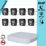 Hikvision 8 cső kamerás analóg megfigyelőrendszer 8 MP biztonsági kamera, 3.6 mm fix objektív, hibrid fény 30 m, fém ház, kültéri