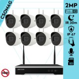 Hikvision 8 cső kamerás WIFI megfigyelőrendszer 2MP cső biztonsági kamera, 4.0 mm-es fix objektívvel, beépített WiFi antennával és mikrofonnal, microSD kártyafoglalat, infravörös éjjellátó, IR 30m, kültéri