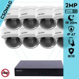 Hikvision 8 dome kamerás IP megfigyelőrendszer 2MP HD dome biztonsági kamera, 2.8 mm-es fix objektívvel, PoE, P2P, kültéri, fém ház, vandálbiztos