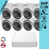 Hikvision 8 turret kamerás analóg megfigyelőrendszer 2MP biztonsági kamera, ColorVU, 2.8 mm fix objektív, megvilágítás távolság 20 m, kültéri