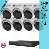 Hikvision 8 turret kamerás analóg megfigyelőrendszer 5 MP biztonsági kamera, 2.7 - 13.5 mm varifokális objektív, 4x motoros zoom, IR led, IP67, fém ház, kültéri
