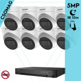 Hikvision 8 turret kamerás analóg megfigyelőrendszer 5 MP biztonsági kamera, 2.8 mm fix objektív, IR 10m, Digitális WDR, fém ház, beltéri