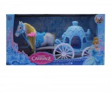 Hintó, kék, fehér lóval, Évi babához való méret, 38x19 cm dobozban