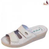 HirschBio női bézs SRA csúszásmentes tépőzáras bőr papucs 35-41