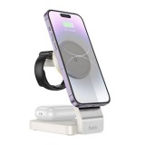 Hoco Apple iPhone 15 Pro Max cq3 asztali töltőállvány 3in1 (15w, wireless, gyorstöltő, magsafe, Apple watch töltő) fehér