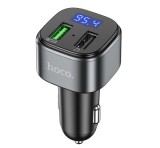 HOCO E67 bluetooth FM transmitter autós töltő 2 USB aljzat (18W, gyorstöltő 3.0, LED kijelző) FEKETE