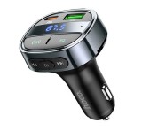 HOCO E70 bluetooth FM transmitter autós töltő USB+Type-C aljzat (30W, PD gyorstöltő 3.0, microSD, LED kijelző) FEKETE