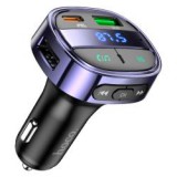 HOCO E70 bluetooth FM transzmitter autós töltő USB+Type-C aljzat 30W, LED kijelző, FEKETE