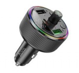 HOCO E82 bluetooth FM transmitter autós töltő 2 USB aljzat (v5.3, 30W, gyorstöltő, LED kijelző) FEKE
