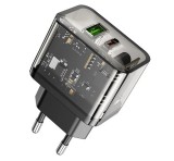 HOCO N34 hálózati töltő USB+Type-C aljzat (20W, PD gyorstöltő 3.0) FEKETE