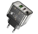 HOCO N34 hálózati töltő USB+Type-C aljzat (20W, PD gyorstöltő 3.0) FEKETE