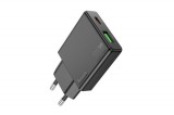 HOCO N38 DELGADO PD20W+QC3.0 DUPLA HÁLÓZATI TÖLTŐ (USB - TYPE-C) FEKETE