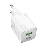 Hoco n41 hálózati töltő usb+type-c aljzat (20w, gan, pd gyorstöltő 3.0) fehér