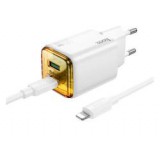 HOCO N52 hálózati töltő USB+Type-C aljzat (20W, PD gyorstöltő 3.0 + Type-C kábel) FEHÉR