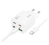 HOCO N55 hálózati töltő 2 USB+2 Type-C aljzat (20W, GaN, PD gyorstöltő 3.0 + Type-C kábel) FEHÉR