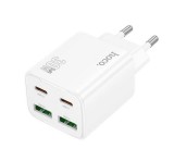HOCO N56 hálózati töltő 2 USB+2 Type-C aljzat (30W, GaN, PD gyorstöltő 3.0) FEHÉR
