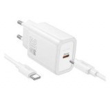 HOCO N60 hálózati töltő Type-C aljzat (20W, PD gyorstöltő 3.0 + Type-C kábel) FEHÉR