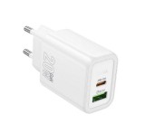 HOCO N61 hálózati töltő USB+Type-C aljzat (20W, PD gyorstöltő 3.0) FEHÉR