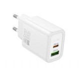 HOCO N61 hálózati töltő USB+Type-C aljzat (20W, PD gyorstöltő 3.0) FEHÉR